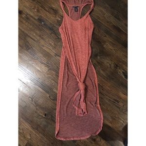 Hooded long shirt with knot front